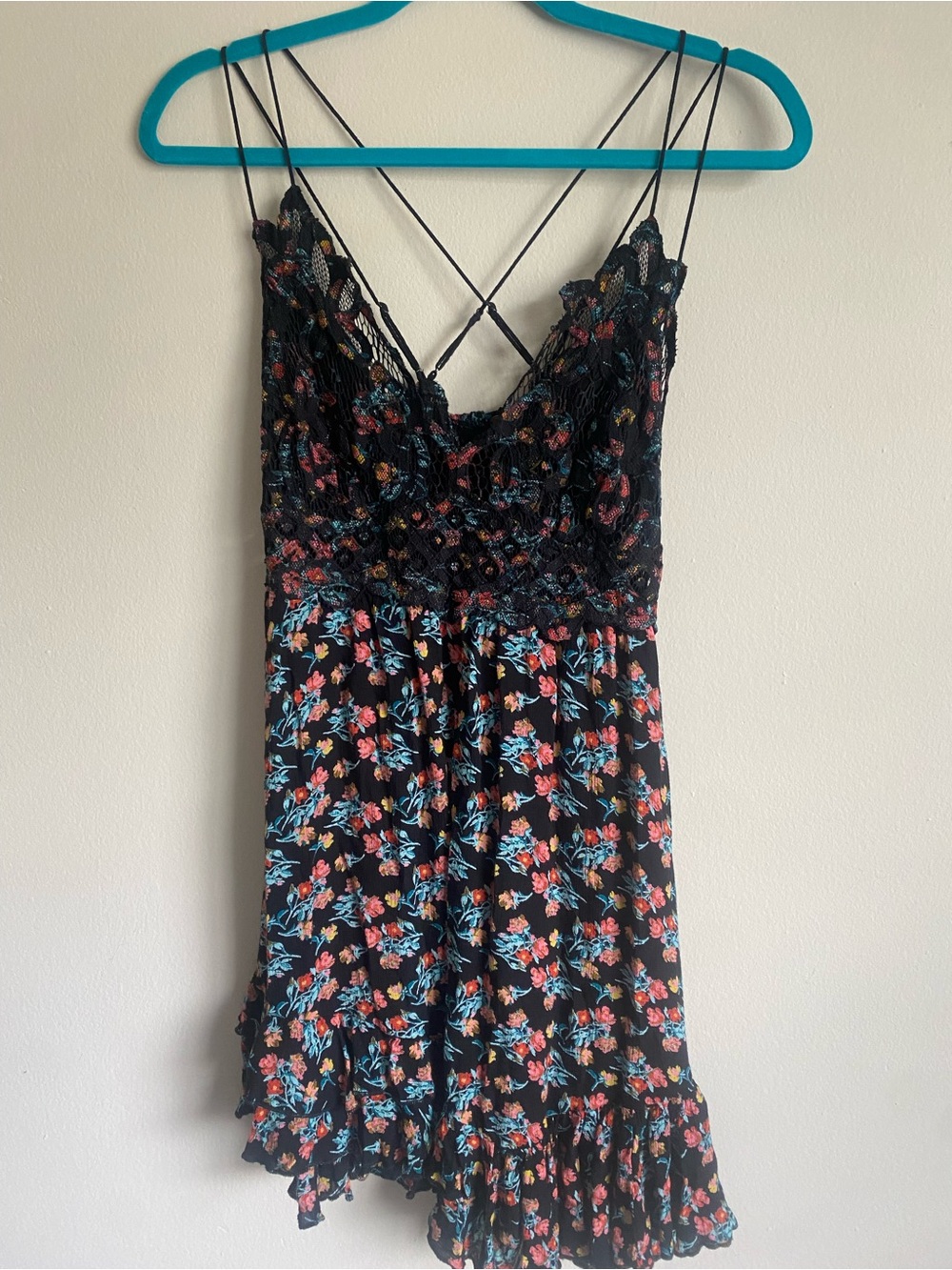 Free People Adella Floral Lace Mini Dress Black XS - Picture 6 of 14